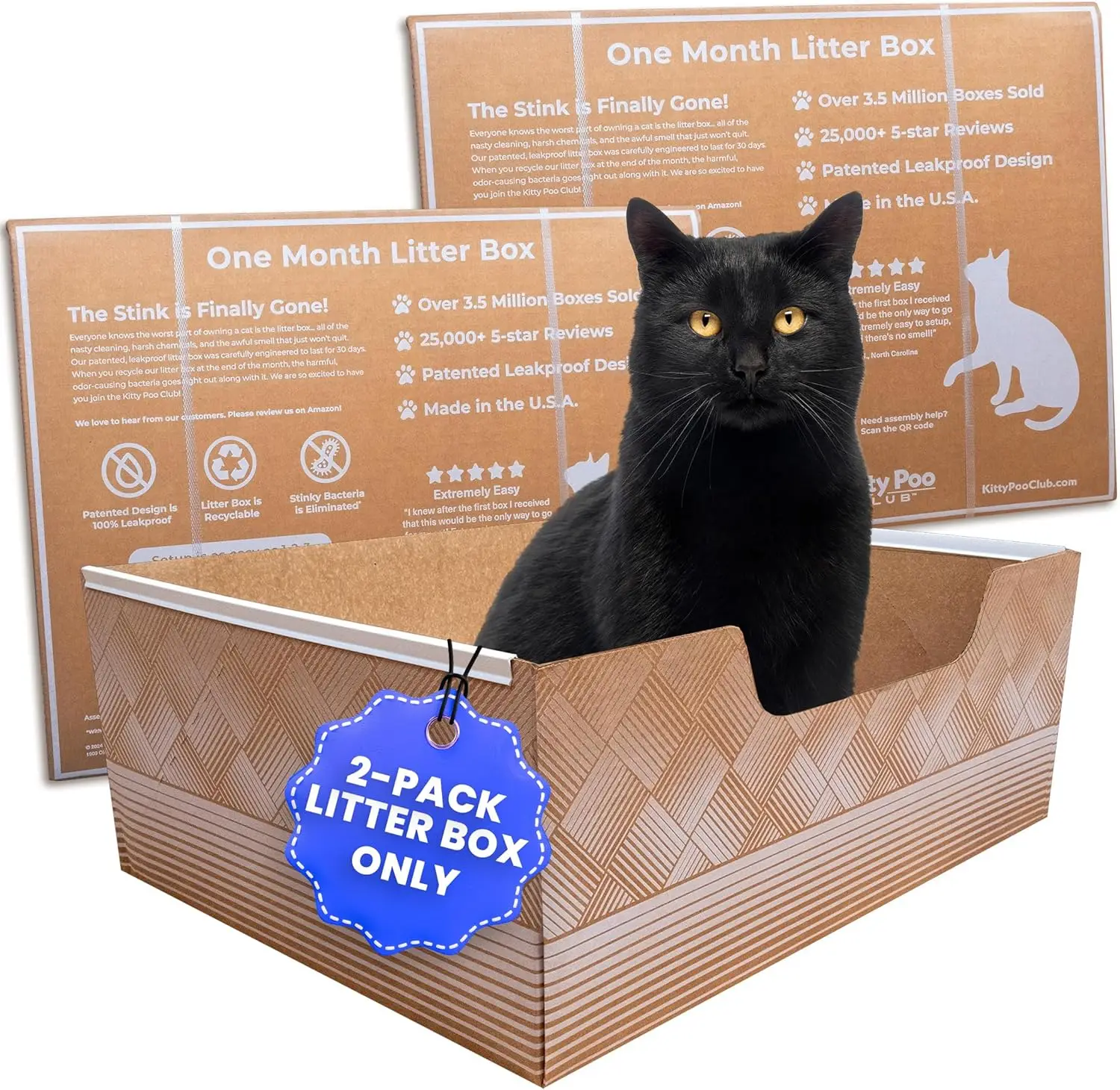 

Leakproof Disposable Cat Litter Box 2-Pack, Made in USA with Superior Odor Control and Recyclable Design