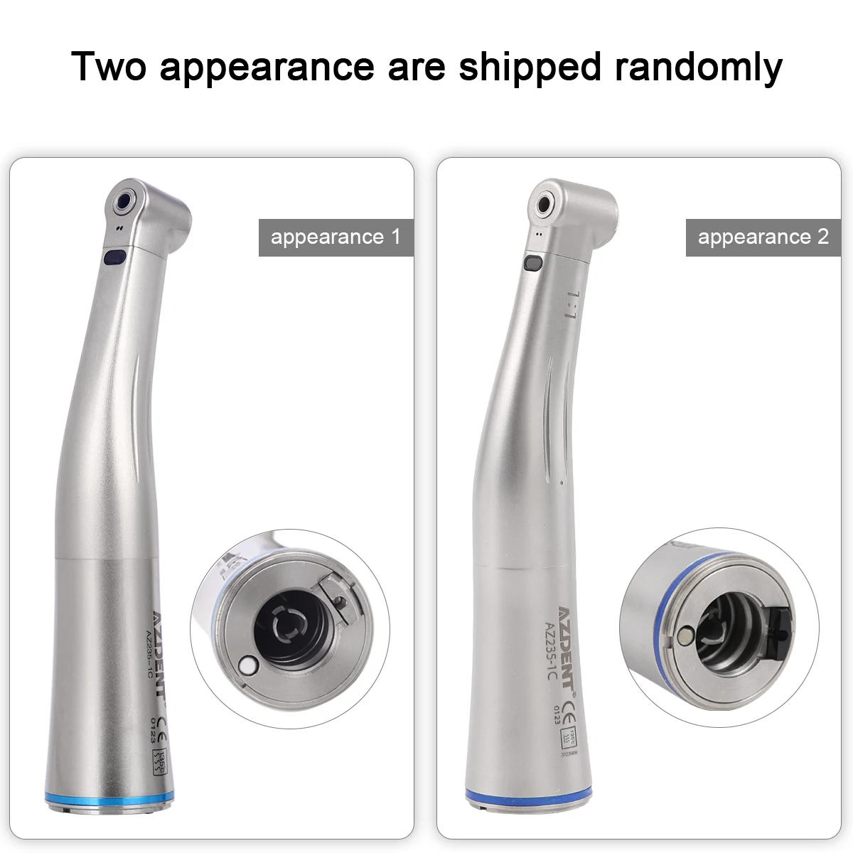 AZDENT Dental 1:1 LED-Glasfaser-Handstück, internes Wasserspray-Winkelstück, Druckknopfffutter, blauer Ring, Handstück mit niedriger Geschwindigkeit – Detail 1