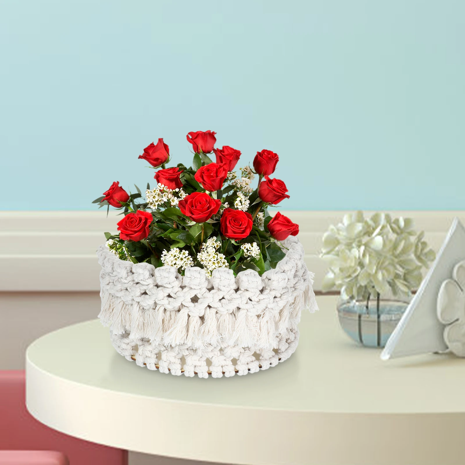 

Hand Woven Storage Basket Cotton Rope Baskets Small Decorative Wooden Shelf Handmade Craft Simple Gentle Safe Exquisite