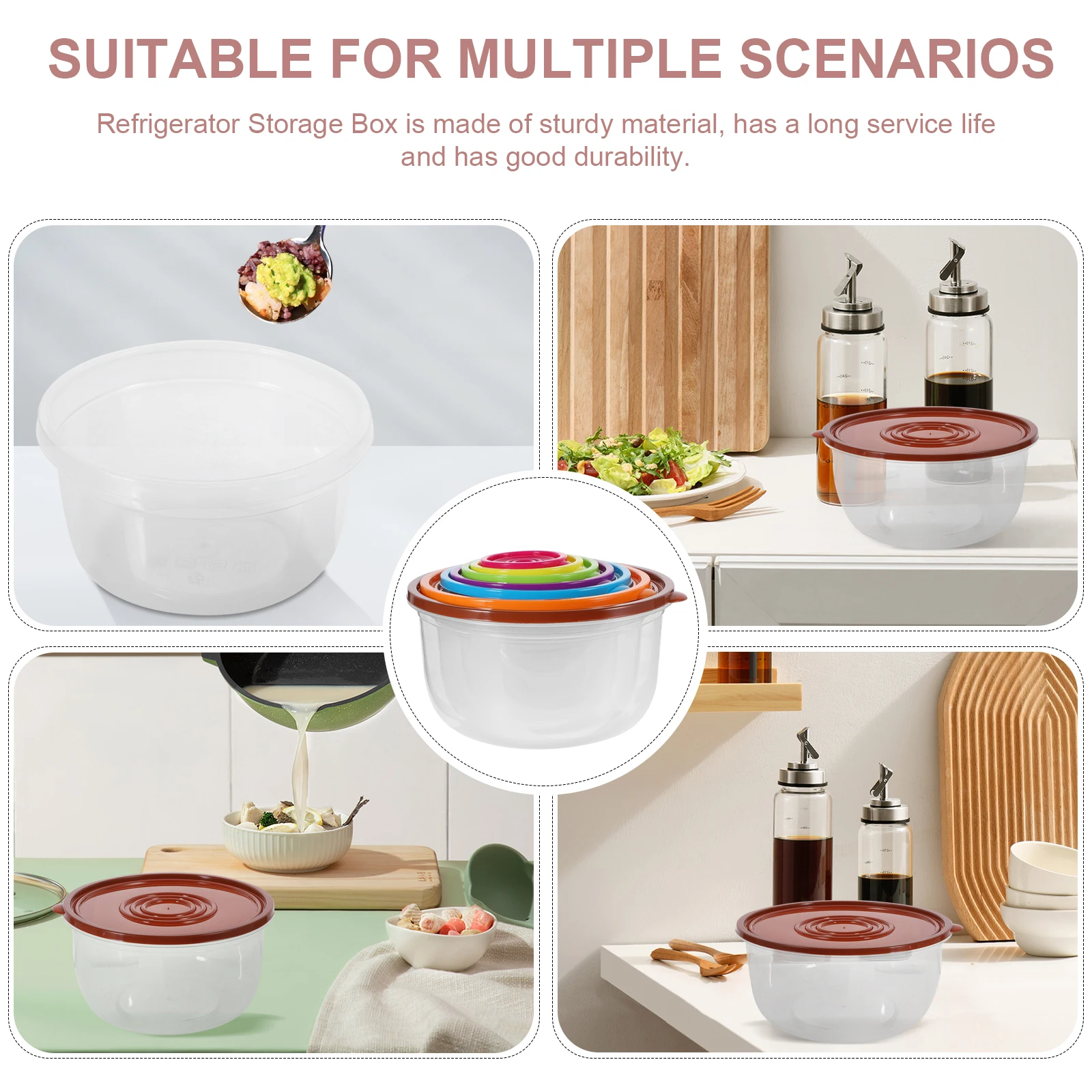 

7 Pcs Salad Bowls Set Lid for Mixing Baking Serving Food Storage Containers Refrigerator Fruit Boxes Kitchen Supplies Plastic