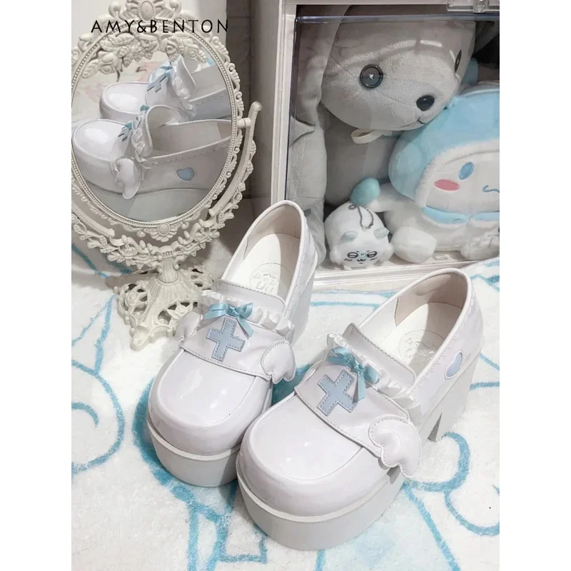 

25COSОригинальная японская обувь Mine Mass-Produced на платформе в стиле Лолиты, субкультура, готическая обувь Y2K для женщин, кожаные туфли Kawaii на каблуке, студенческие