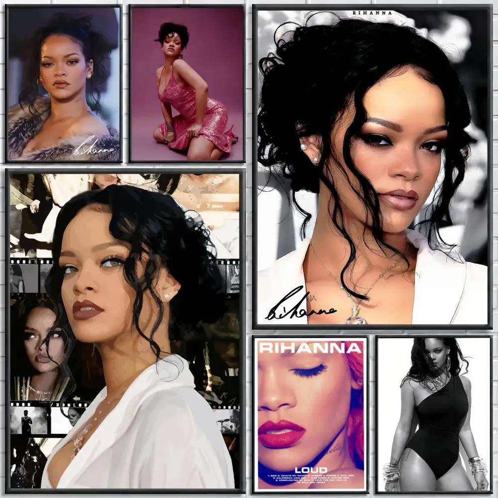 Singer R-Rihanna Painting Calligraphy Stylish Canvas Poster Wall Art for Living Room Bedroom Cafe Office Home Decor Gift