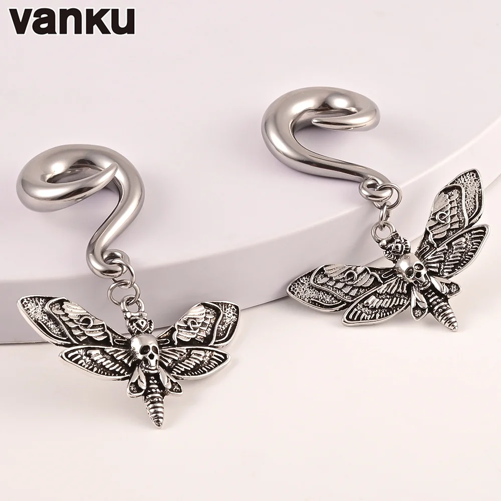 Vanku 2 PCS Ear Hanger Weight Stainless Steel Hook Dangle moth Plugs Ear Gauges Piercing Body Jewelry Piercing