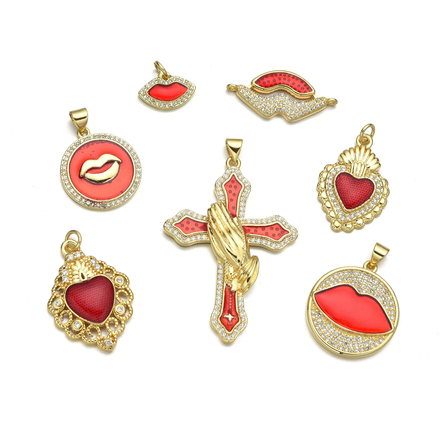 5 Pieces European and American Red Oil Dripping Love Cross Necklace Pendant DIY Jewelry Making Materials Accessories Wholesale