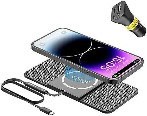 

Беспроводное магнитное автомобильное зарядное устройство POLMXS 15W для iPhone 12-15 и AirPods — быстрая зарядка с креплением