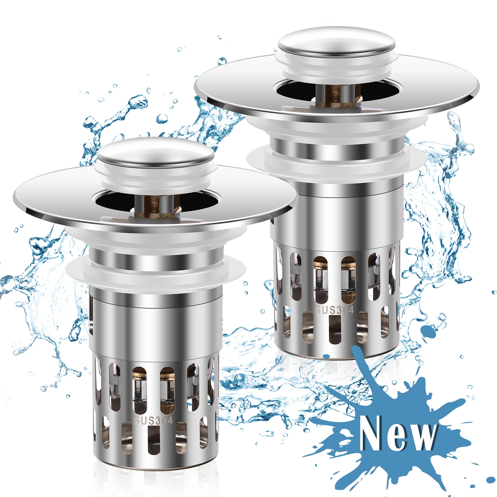 

2Pcs Bathroom Drainer Copper Pop Up Sink Drain Strainer with Plug Basket Highly Clog Resistant Home Drainage Accessories Bathtub