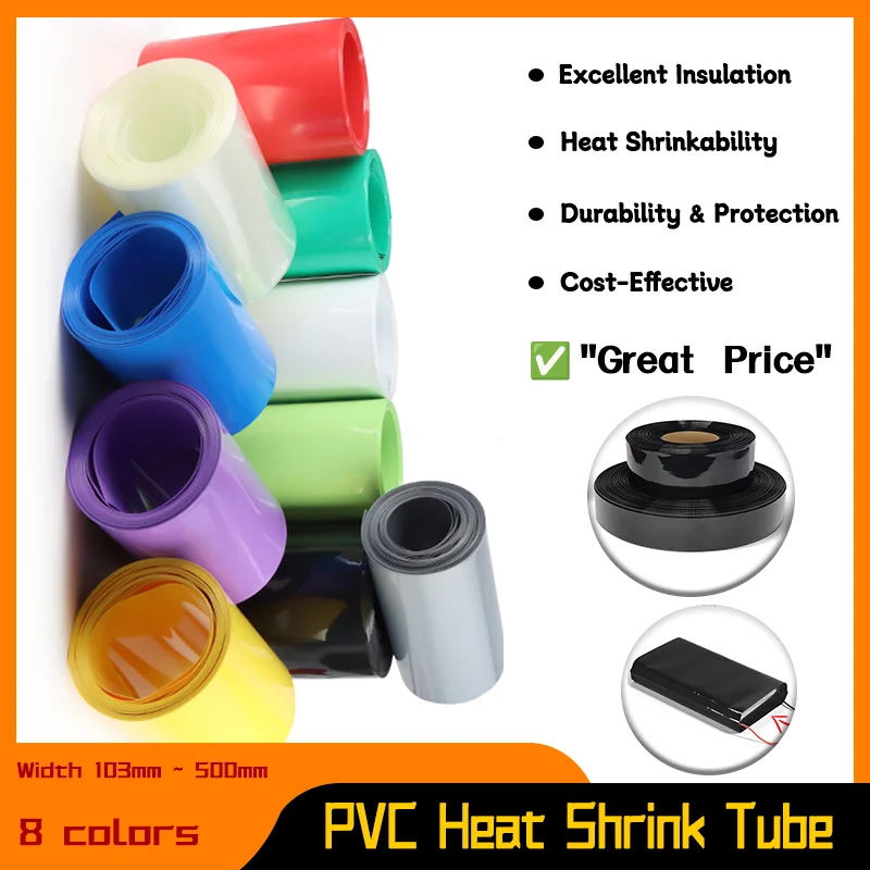 

Width 103mm ~ 500mm 18650 1M PVC Heat Shrink Tube Lipo Battery Pack Insulated Film Wrap Lithium Case Protection Cable Sleeving