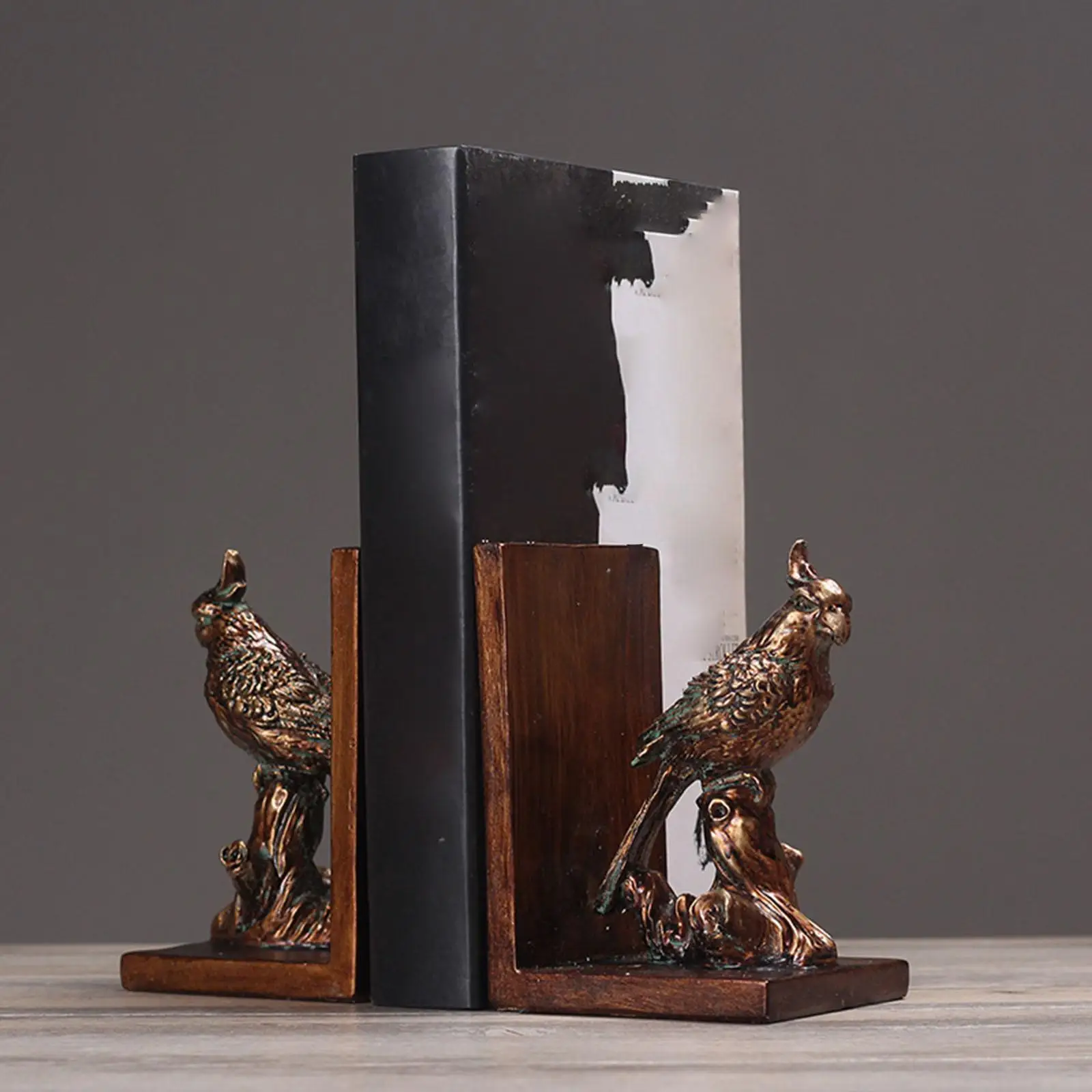 

2 Pieces Parrot Bookends Resin Desktop Ornaments for Library Shelf Reading