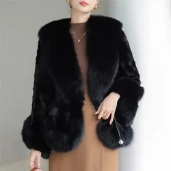 Women Faux Fur Coat Mink Fur Short Jacket Streetwear Fox Fur Collar Black Fur Outerwear Female Fashion Fur Jackets Autumn Winter