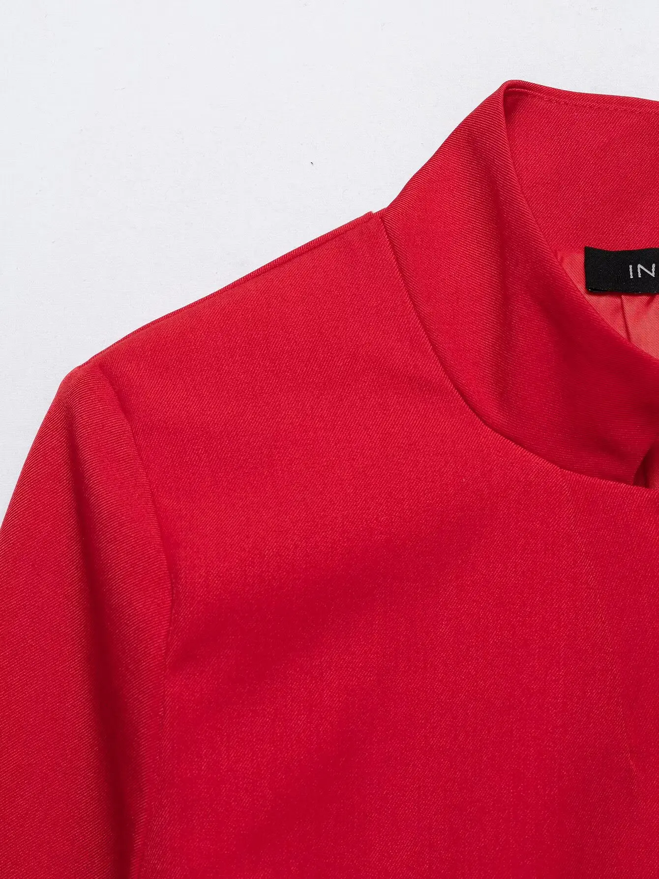 HH Damen Minimalistischer Stehkragen Crop-Blazer Halber Ärmel Asymmetrische Knopfleiste Kurze Jacke Frühling Sommer Business Casual Wear – Detail 15