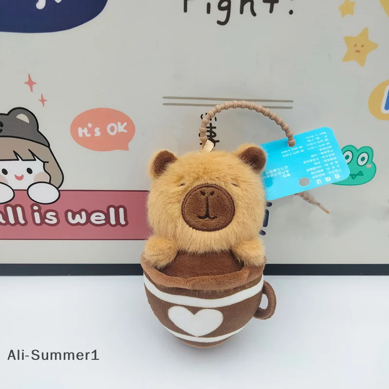 【E】Cartoon Cute Coffee Cup Capybara Plush Keychain For Kids Stuffed Capybara Animal Doll Toy Backpack Plushie Ornament Pendant