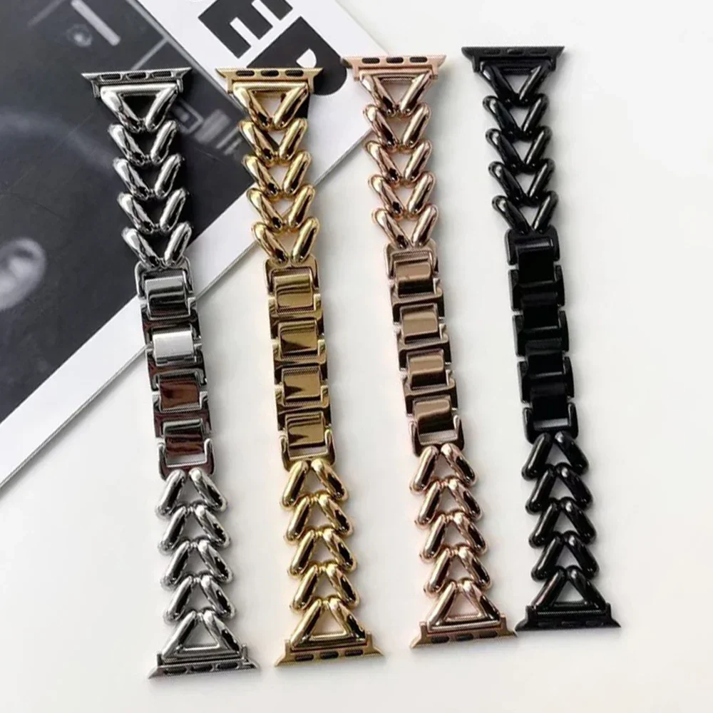 女性用ステンレスブレスレット,女性用スリムリストバンド,アップルウォッチシリーズ9, 8, 7, 6, 5, 4, 40mm, 41mm, 45mm, 44mm, 38mm 42mm