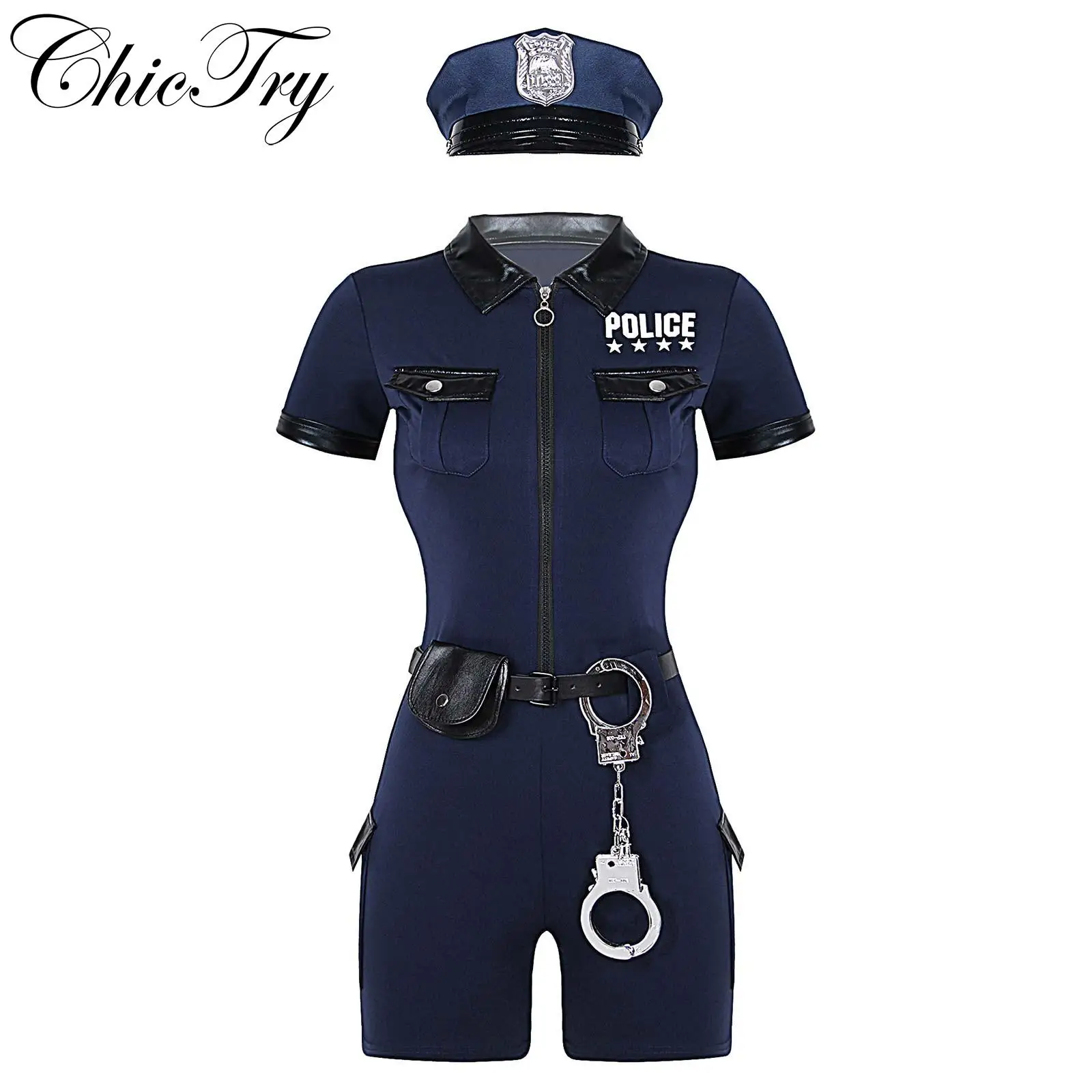 Womens Dirty Cop Officer Cosplay Outfits Policewoman Themed Party Role Play Dress Up Cosplay Costume Jumpsuit Police Uniform