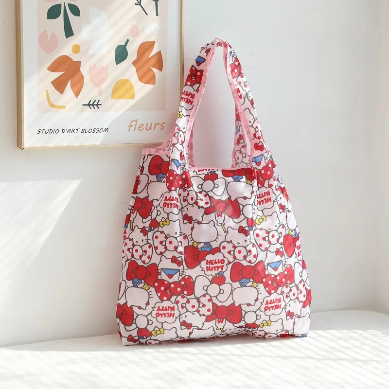 Sanrio Hello Kitty Shopping Bags Shoulder Cloth Bag Anime Large-capacity Environmental Protection Bags Portable Folding Tote Bag