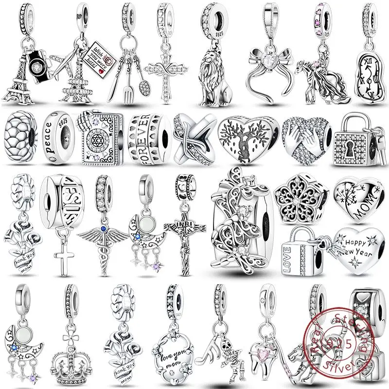 

Лидер продаж, подвески, бусины из стерлингового серебра 925 пробы, цветной бант, крест, дерево жизни, подходит для DIY, оригинальный браслет, браслет, подвеска, ювелирные изделия