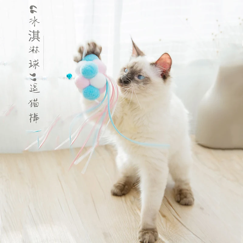 

Pet Interactive Toys For Cats Supplies Products Tease Toy Cat Stick Fairy Feather Tease Cat Stick Young Pommel Tassel Accompany