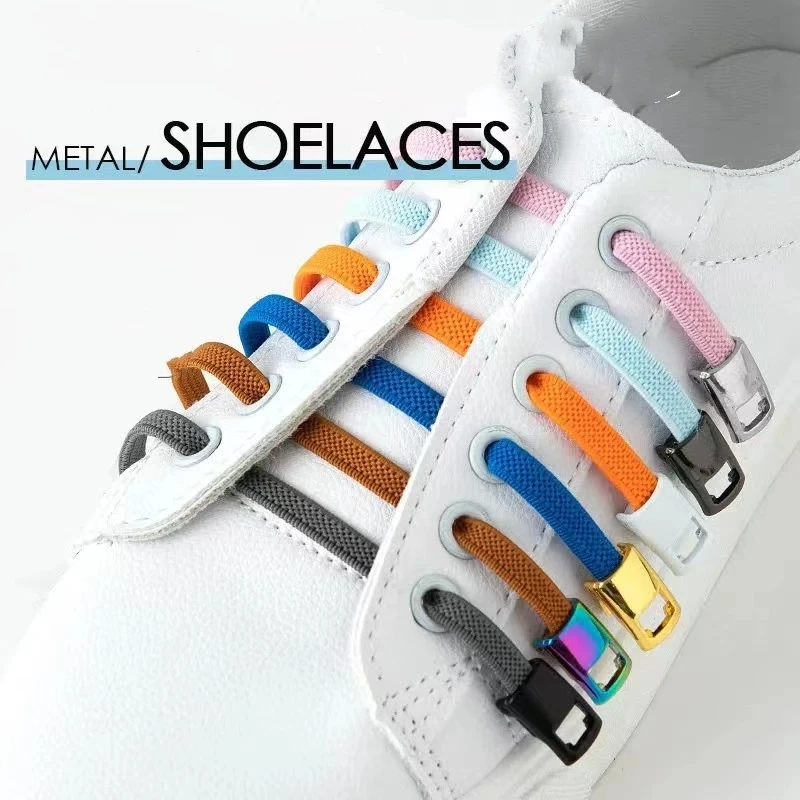 New Cross Lock Shoelaces Without ties Rainbow Elastic Laces Sneakers Kids Adult No Tie Shoe laces 8MM Width Flat Boots Shoelace image 3