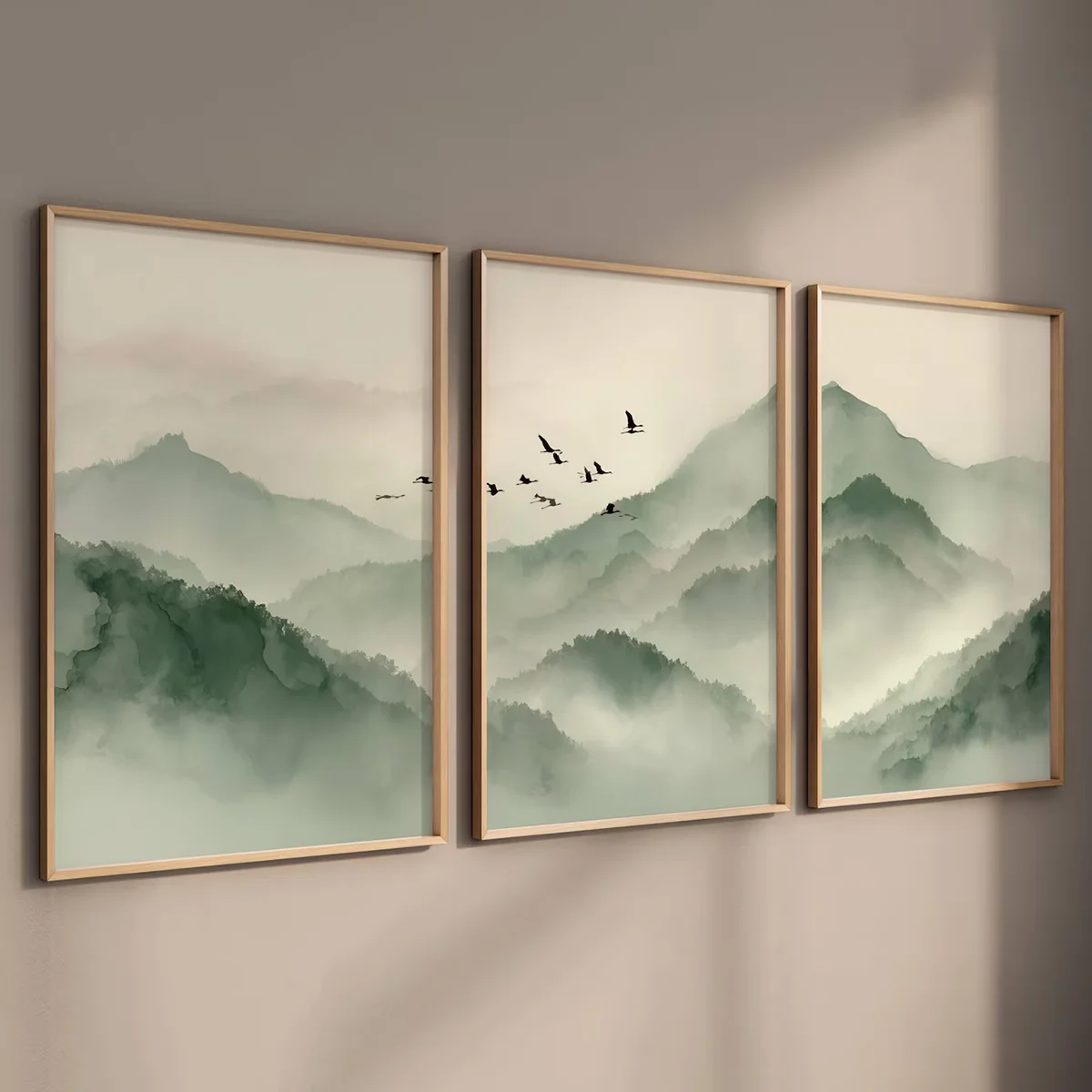 3pcs frameless Canvas Painting 3PCS Sage Green Wall Art - Triptych Japandi Print Canvas Paintings For Room Decoration Home Decor