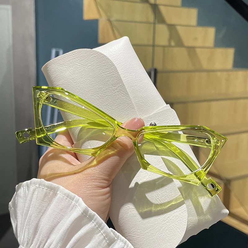 Ladies Cat Eye Polygonal Eyeglasses Frame Trendy Optical Blue Light Blocking Glasses Women\'s Computer Glasses Clear Lens Eyewear