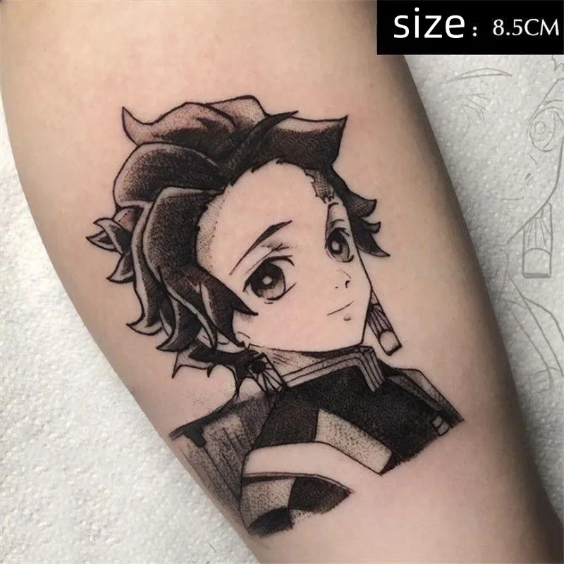 Anime kamado tanjirou tatuagens temporárias dos desenhos animados menino preto transferência tatuagem arte do corpo à prova dwaterproof água falso tatoo adesivos para mulher homem