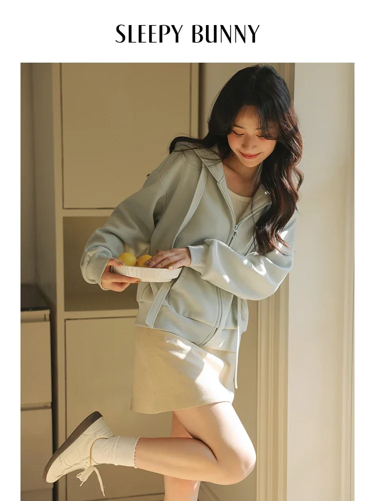 Women American Style Zip-Up Hoodie Spring 2025 Solid Color Casual Loose Fit Oversized Drop Shoulder Hooded Cardigan Jacket