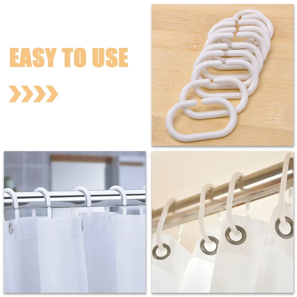 48 قطعة C على شكل دش الستار السنانير البلاستيك القوي قابلة لإعادة الاستخدام مقاوم للماء لحوض الاستحمام قضبان دش لوازم ستائر الحمام #6