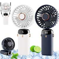 3000mAh Handheld Mini Fan Foldable Portable Neck Hanging Fans 5 Speed USB Rechargeable Fan with Phone Stand and Display Screen