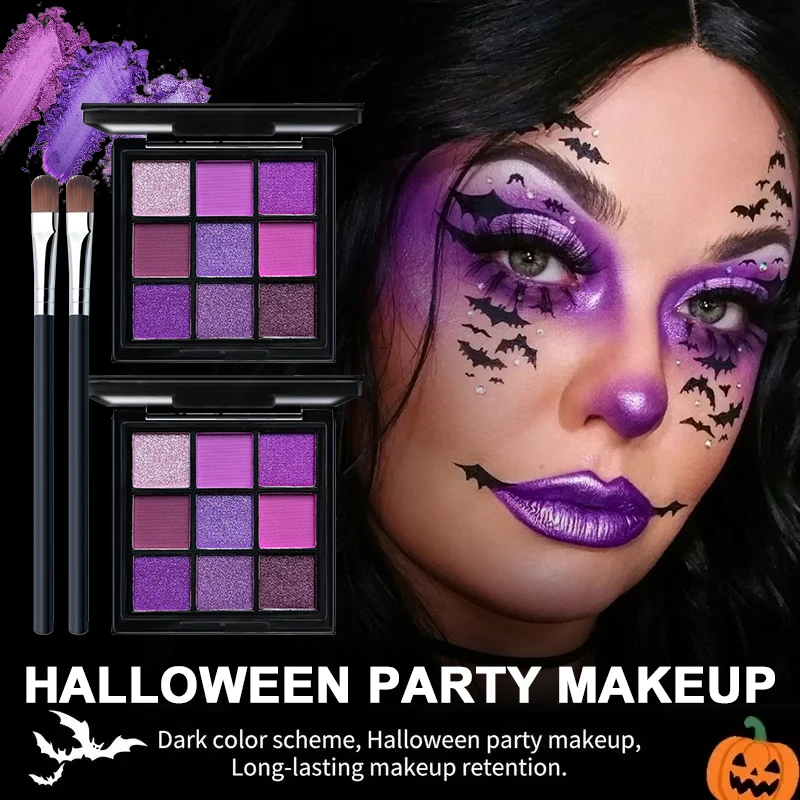 4pcs Set for 2pcs Purple Eyeshadow Palette with 2pcs Brushes,Matte Shimmer Glitter Violet Eye Shadow Palette Long Lasting Eye