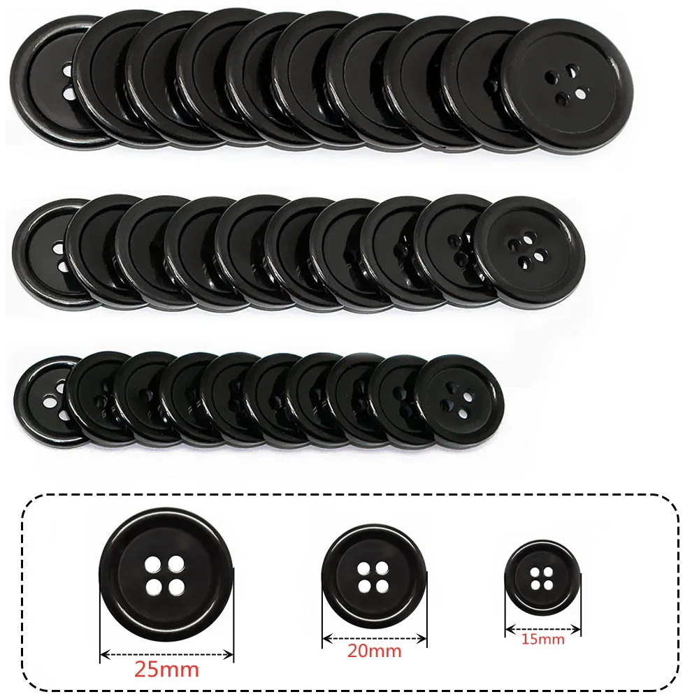 50 PCS 15/20/25mm Black Round Resin 4 Hole Sewing Craft Buttons For Clothing Sewing Crafting DIY Baby Clothing Accessories