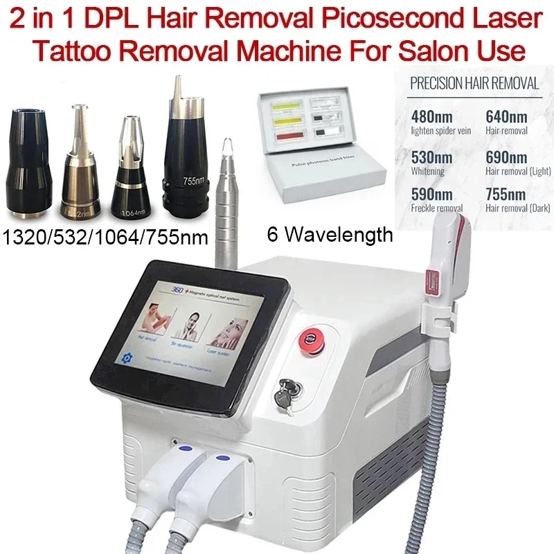 New Design 2025 2 in 1 Picolaser Q Switched Nd Yag Laser Carbon Peeling IPL OPT Hair Removal Machine