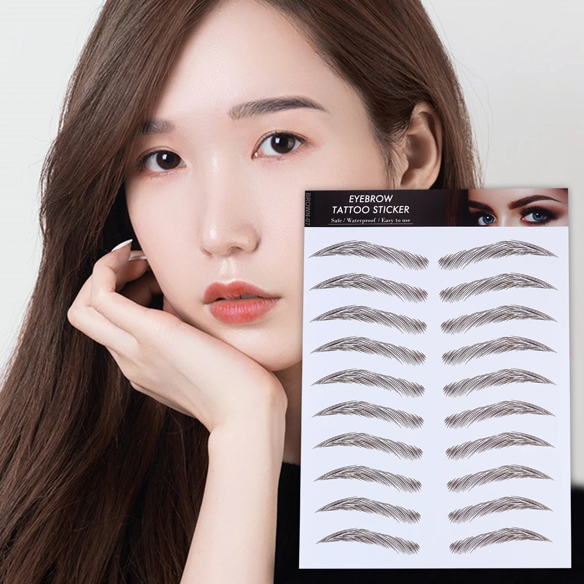 

4Pcs Water Transfer Eyebrow Stickers 6D Hair-Like Fake Eyebrows Cosmetics Reusable Brow Kit for All Face Shapes Gentle Curve