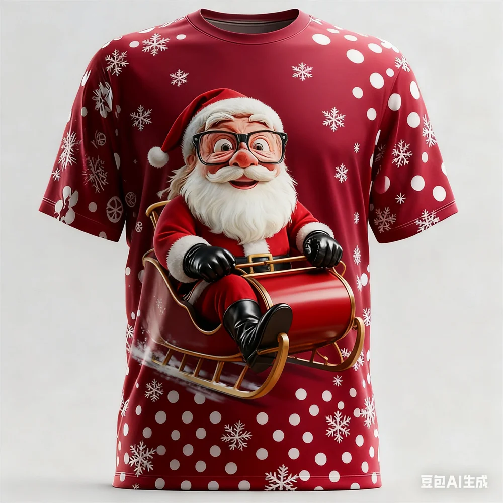 عيد الميلاد تي شيرت رجالي ثلاثية الأبعاد متعة سانتا كلوز طباعة الرجال المرأة الجولة الرقبة تي شيرت سريعة الجافة تي شيرت للرجل ملابس للرجال الطرف #1