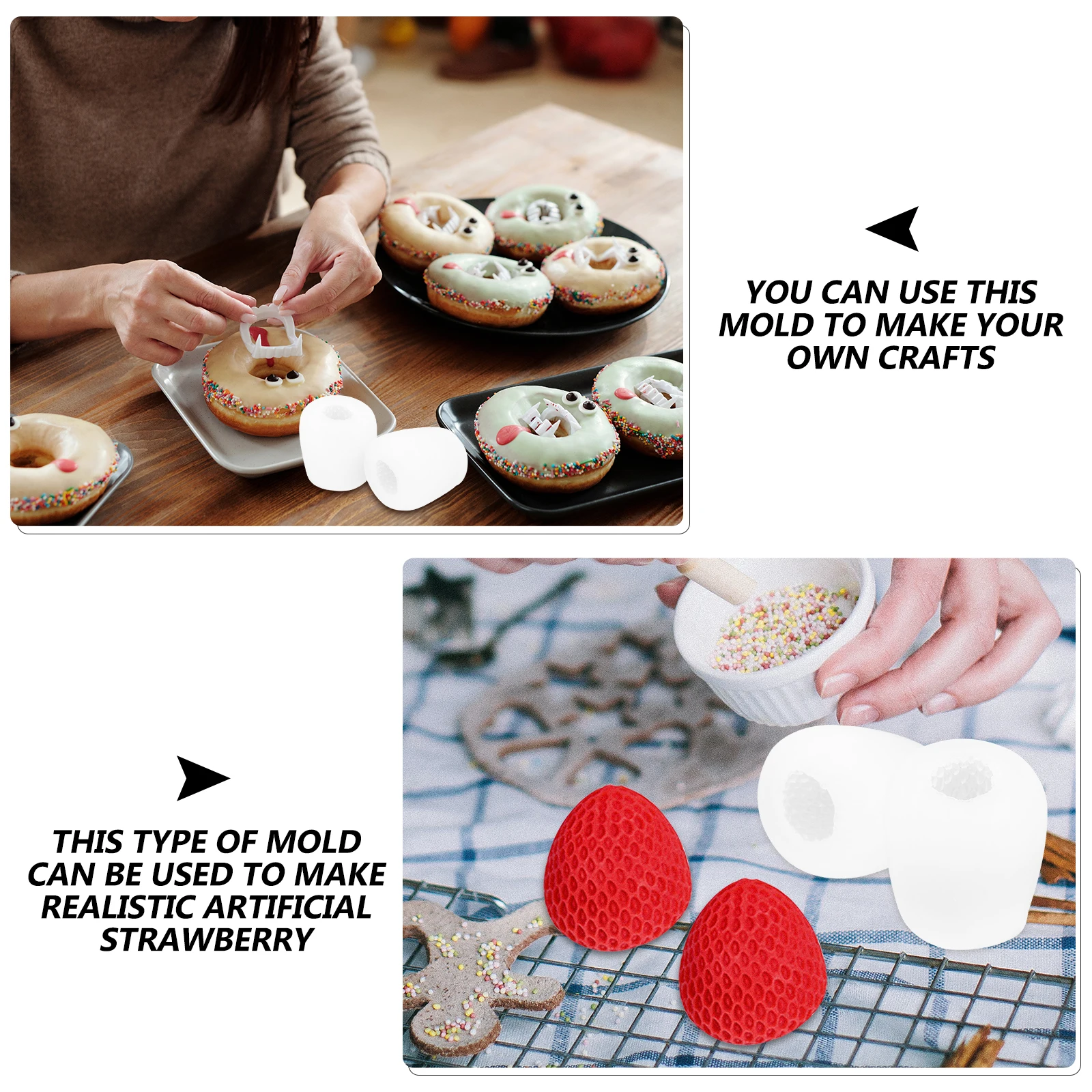 

2 Pcs Strawberry Silicone Mold 3D Stereo Simulation DIY Fruit Shaped Craft Tool Easy Clean Kitchen Bar Supplies