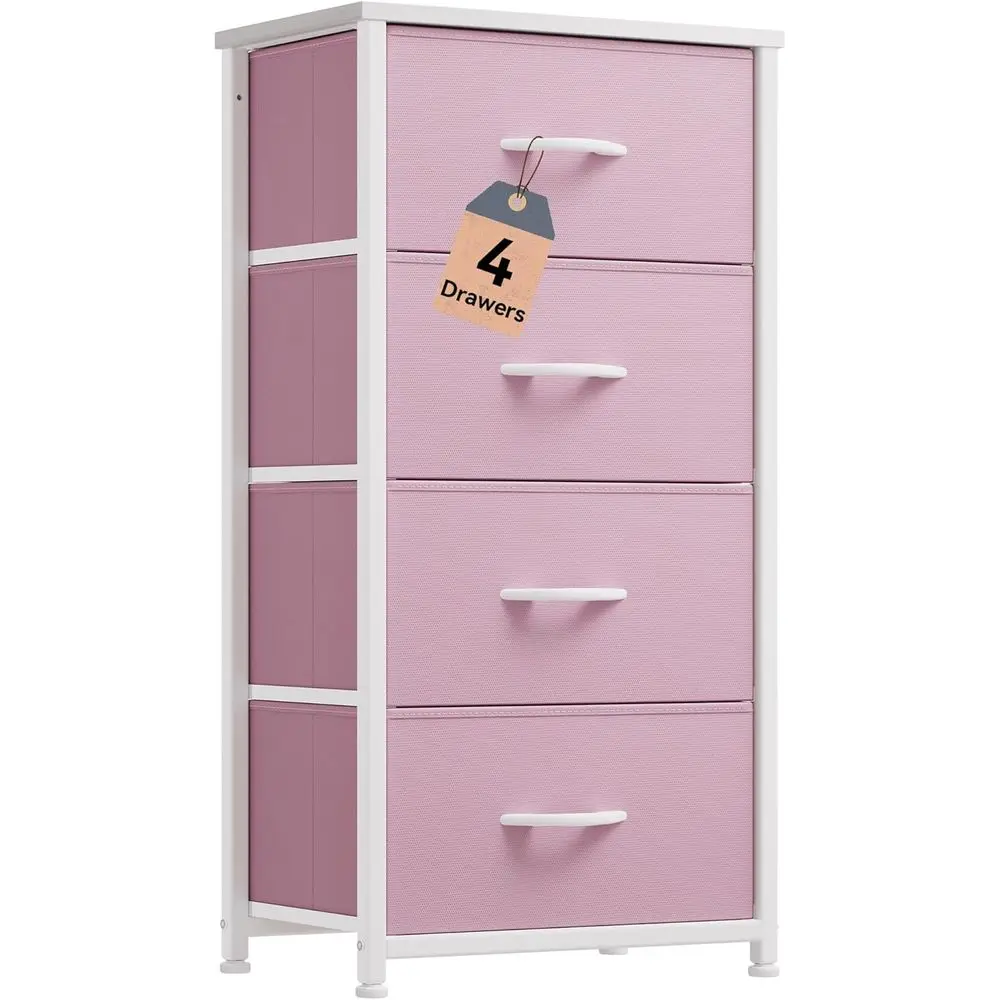 

Storage Der with 4 Ders - Pink abric Drers, Drer or Bedroom, Living Room, Closets - Sturdy Steel e, Wooden Top & Easy Pull abric
