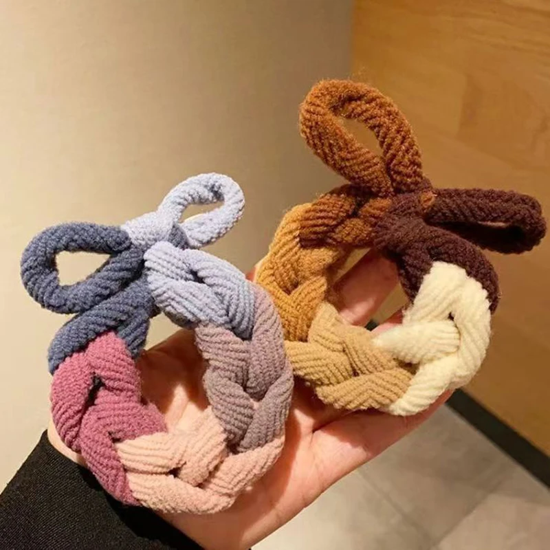 

High Elasticity Braid Hair Rope Hair Ornament Autumn And Winter Hand-knitted Bow Band Hair Ring