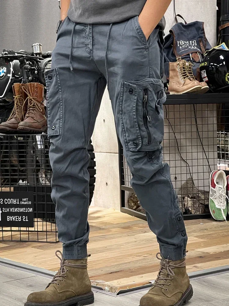 

Men's Cargo Pants Slim Multi Pocket Male Trousers Multipockets Biker Motorcycle Techwear Clothing Cheap Slacks Fashion Vintage