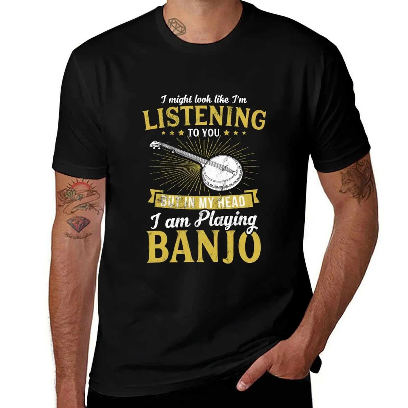 Banjo I'M Playing Banjo Music Banjo Player Gift Tee T-Shirt Athletic Fit Sports Short Sleeve Top