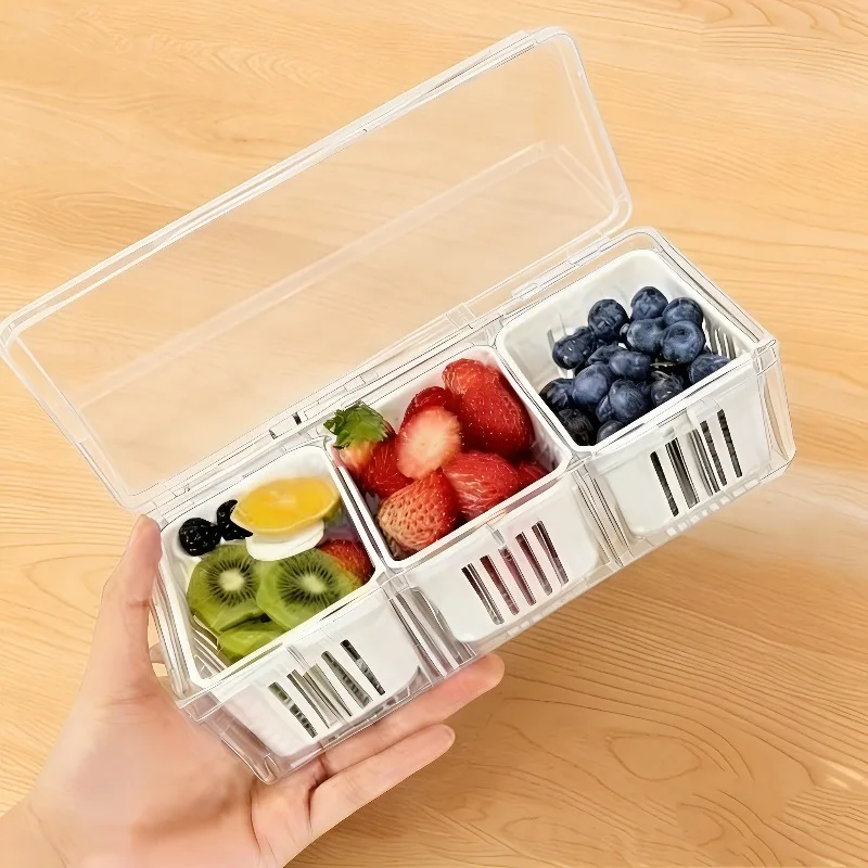 3 Grids Food Storage Container Square Transparent Fruits and