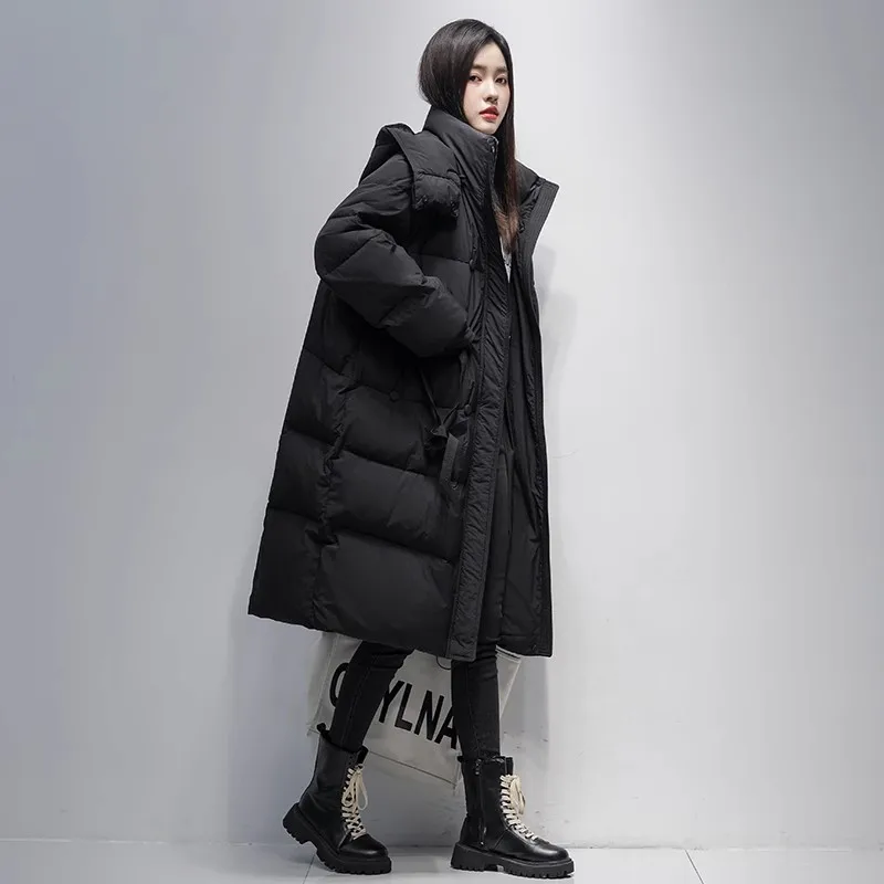 Chaqueta de plumón de largo medio para mujer invierno 2025 nuevo 90 plumón de pato blanco versión coreana señora suelta gruesa abrigos cálidos con capucha Parkas