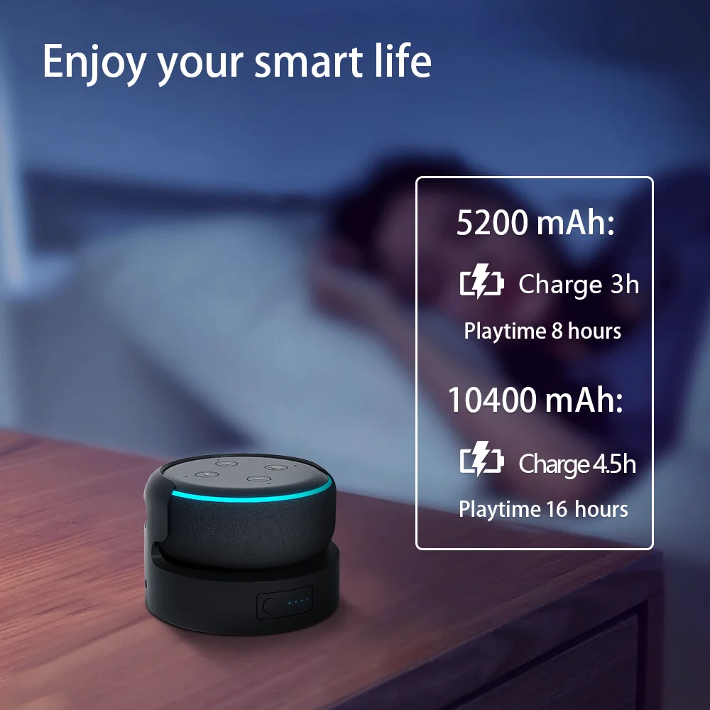 Đế Pin Cho Echo Dot 3 Sạc Di Động Căn Cứ Cho Alexa Loa Công Suất Lớn 5200MAh/10400MAh Nguyên Chất màu Sắc Đen/Trắng