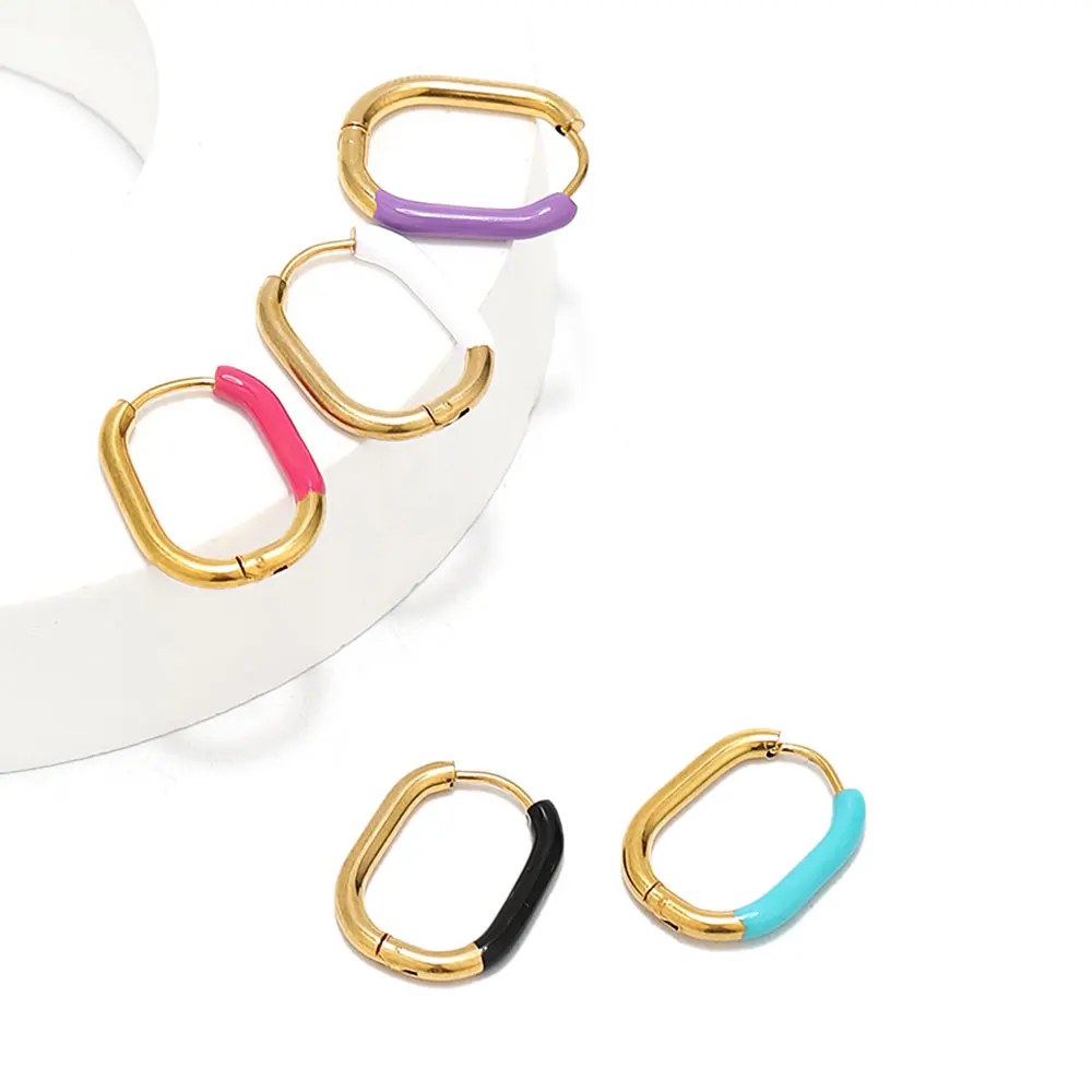 1Pair Stainless Steel Colorful Enamel Geometry Hoop Earrings Piercing Earrings for Women Charm Earrings Jewelry Gifts Wholesale