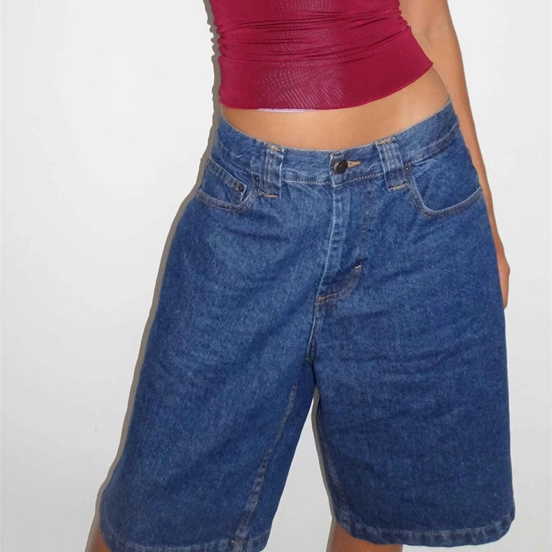Pantaloncini midi in denim elasticizzato vestibilità ampia vintage da donna Pantaloni capri Pantaloni casual estivi a vita alta Abbigliamento casual retrò occidentale