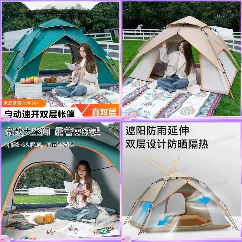 For Automatic Pop Up Tent 3-4 Person Double Layer Waterproof Camping Tent Quick Open Outdoor Beach Fishing Travel Shelter