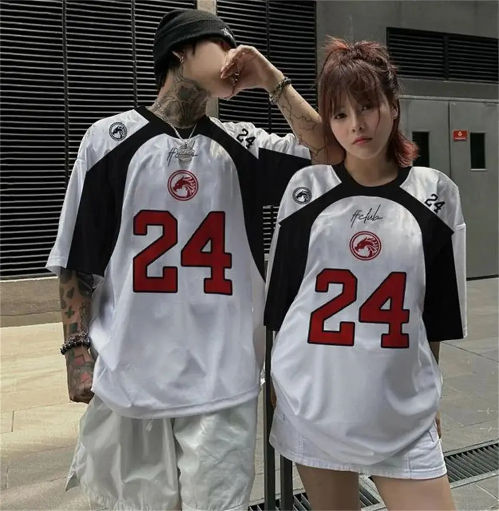 

Number Letter Printed Jersey T-Shirt Fan Culture Shirt Men's T-Shirt Street Short Sleeved High Street Hip Hop Oversize T Shirt