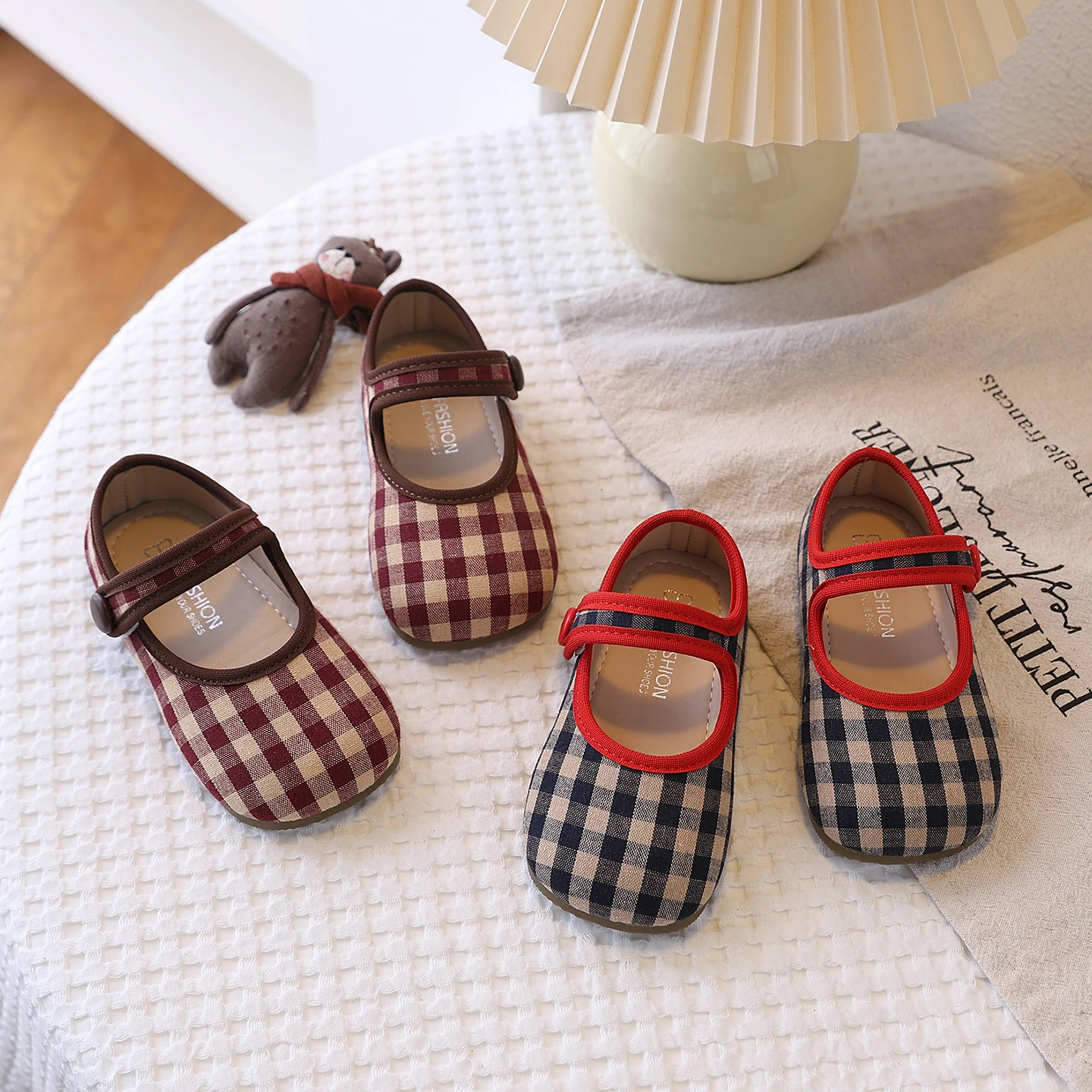 New Classic Plaid Girls Casual Shoes Shallow Hook Loop Flats For Toddler Kids Soft Sole Anti Slip Autumn Children Canvas Shoes