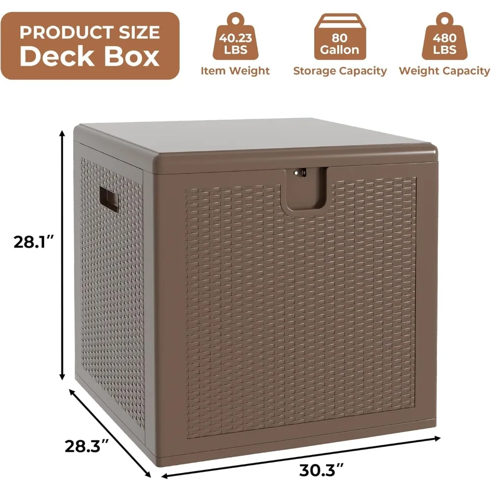 Gallon Outdoor Storage Box Waterproof, Lockable Resin Deck Box, Patio Deck Storage Box For Package Delivery, Square Deck Box .
