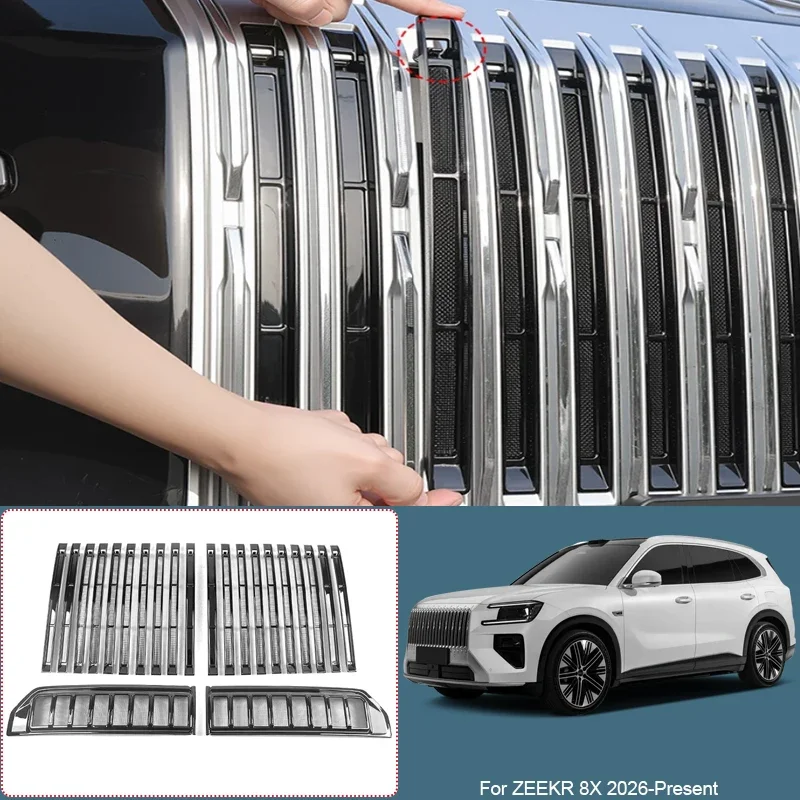 ABS Car Modify Front Bumper Center Intake Grille Cover For ZEEKR 8X 2026-Present Auto Front Buckle Insect Proof Net Accessory