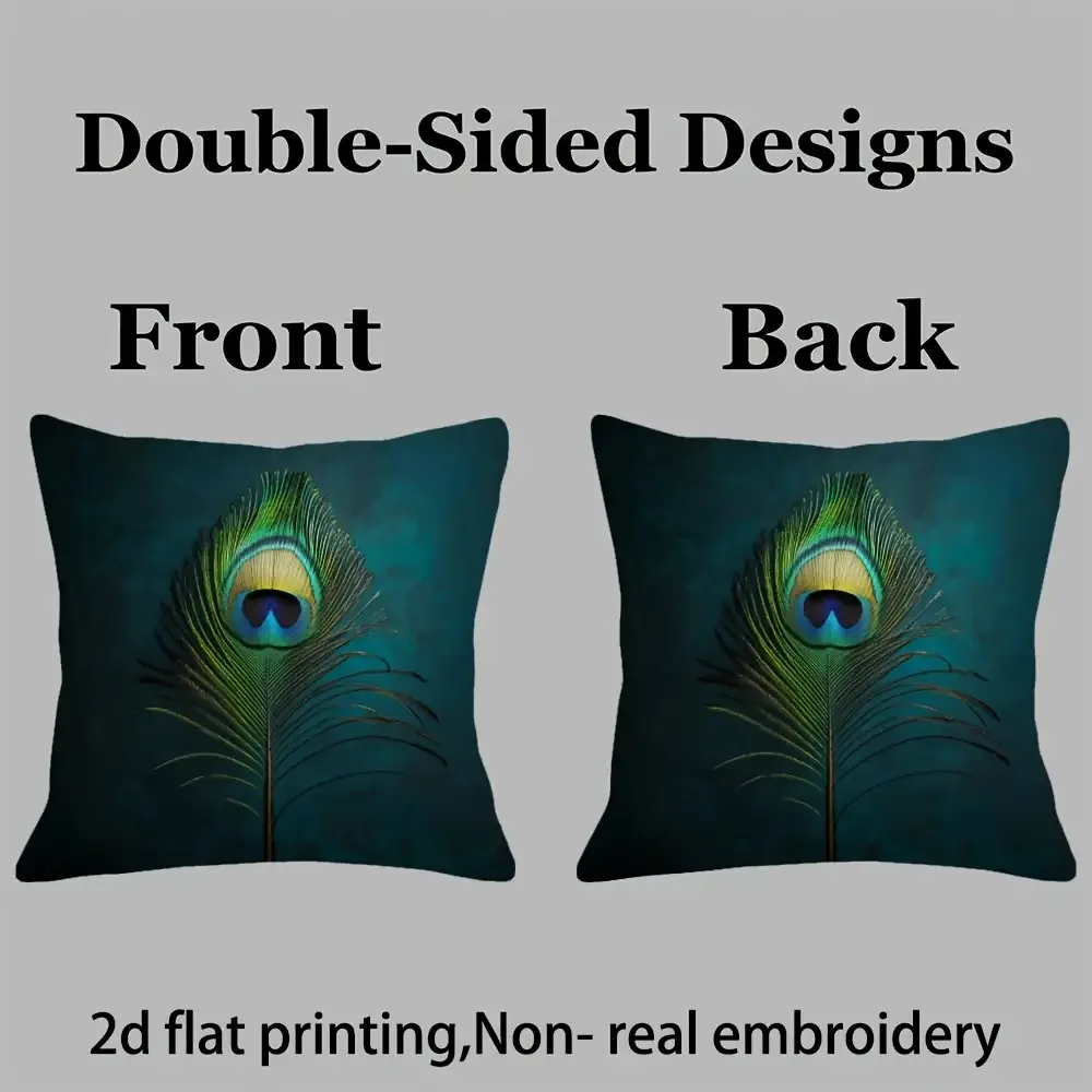 Bright Peacock Feather Double-Sided Decorative Pillowcase, Vibrant Animal Pattern Cushion Cover for Sofa Office Decor
