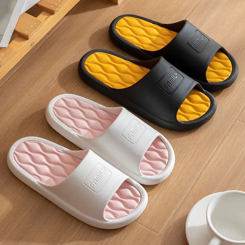 WDZKN Fashion Women Home Slippers Open Toe Comfort Soft Non-Slip Bathroom Flat Slippers Ladies Couple Mixed Colors indoor Slides