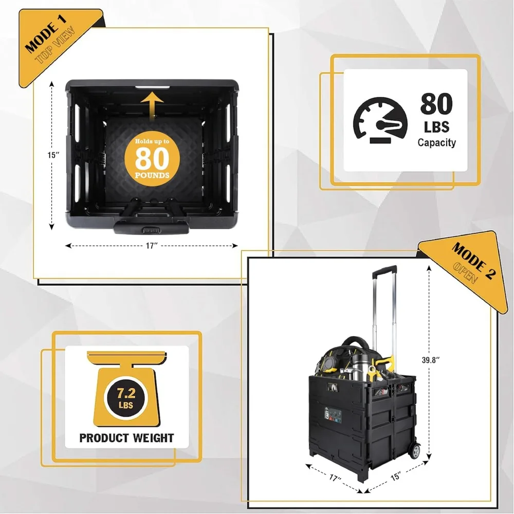 عربة أدوات محمولة قابلة للطي بمقبض تلسكوبي، 80 رطل. السعة، تخزين مدمج لموقع العمل والاستخدام المنزلي #3